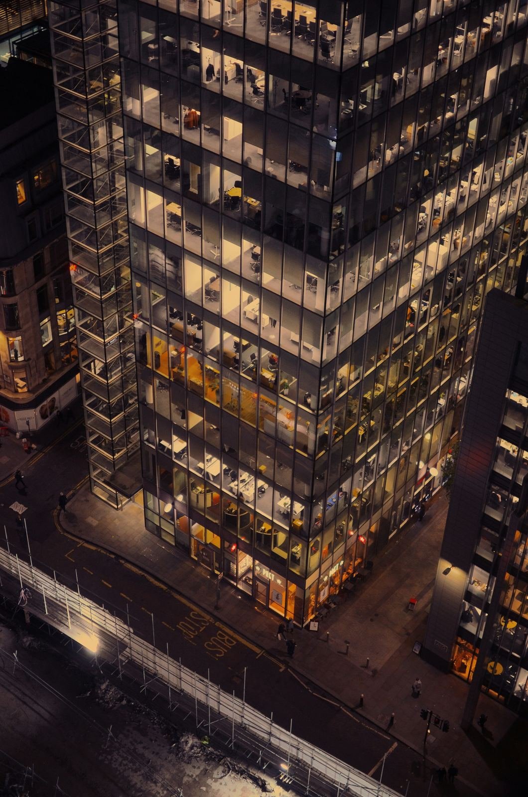 Financial district at night